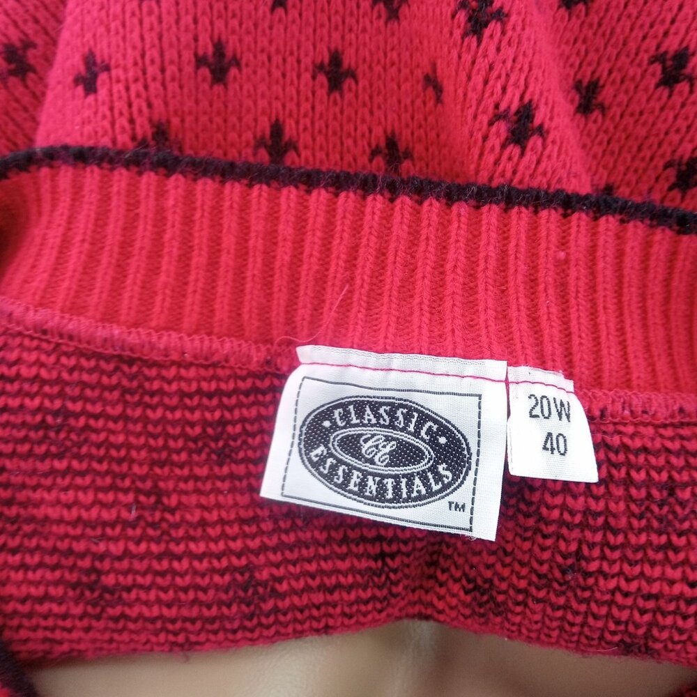 Vintage 80s Classic Essentials Pink Black Sweater Size 20 W Plus V Neck Bird Eye - Picture 7 of 7